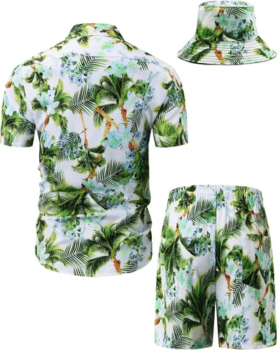 Miniatura 142 de TUNEVUSE Conjunto de camisas y pantalones cortos hawaianos para hombre, 2 piezas, trajes de playa con estampado de flores, traje tropical de verano