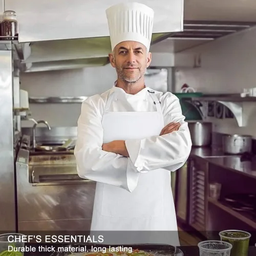 Miniatura 4 de Jubatus Paquete de 2 delantales con peto con 2 bolsillos, delantal de cocina de chef para mujeres y hombres, color blanco