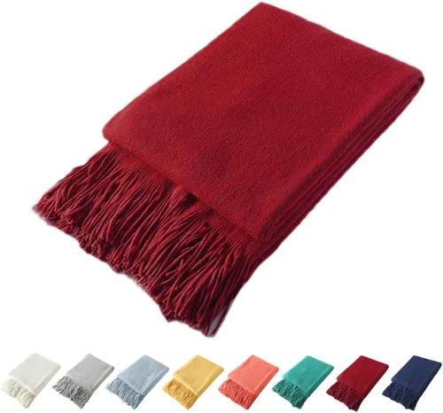 Miniatura 18 de Homiest - Manta decorativa de punto con flecos, manta ligera y suave tejida de acrílico con borlas para sofá, sillón, cama