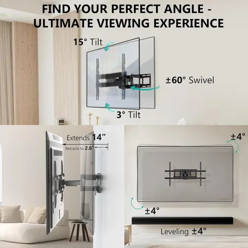 Miniatura 3 de WALI - Soporte de pared para TV de movimiento completo para televisores de 32–70 pulgadas – Montura de doble articulación con giro, inclinación