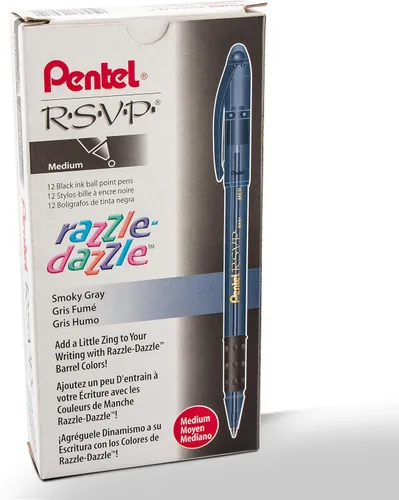 Miniatura 10 de Pentel RSVP Razzle-Dazzle - Bolígrafo (0.039 pulgadas), línea media, barril azul, tinta negra, caja de 12 unidades (BK91RDC-A)