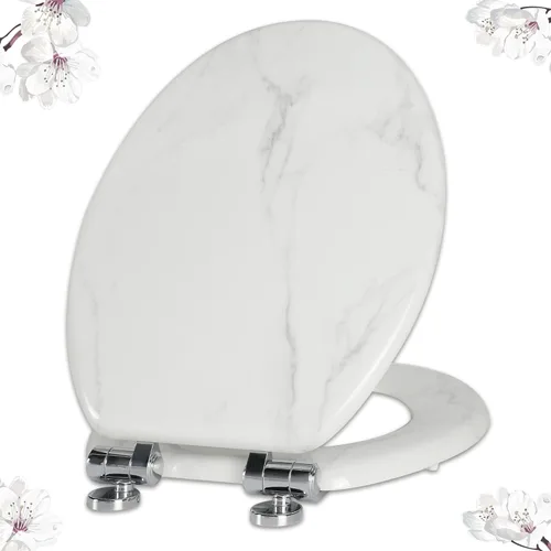 Miniatura 11 de Angel Shield - Asiento para inodoro de mármol con madera moldeada duradera con cierre silencioso, fácil de limpiar, bisagras de liberación rápida