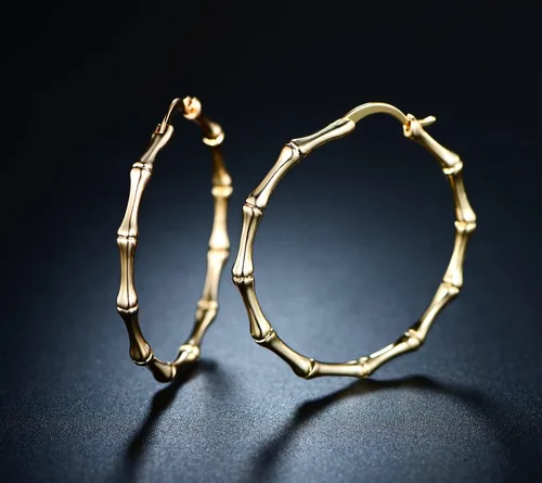 Miniatura 4 de Barzel - Aretes de aro de bambú de oro para mujer, chapados en oro de 18 quilates, oro rosa o blanco