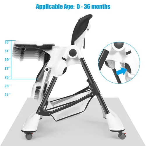 Miniatura 6 de INFANS Silla alta con bandeja extraíble con una sola mano, 4 ruedas bloqueables y cesta de almacenamiento grande, altura multiajustable, reclinable