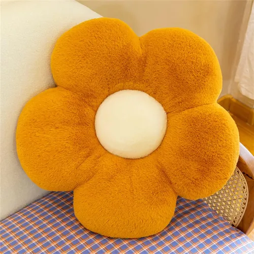 Miniatura 2 de Almohada de flor linda de felpa, cojín de suelo, cojín de ocio, cojín de automóvil, decoración de habitación (23.6 in, marrón/blanco)