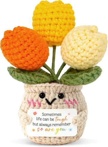 Miniatura 10 de OASSIE Regalos de agradecimiento para mujeres – Mini tulipán positivo de apoyo emocional de ganchillo – Graduación de fin de año, regalos de Sunny