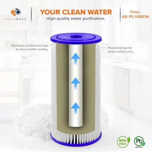 Miniatura 5 de Aquaboon Filtro de agua plisado de 1 micra de 10 x 4.5 pulgadas para reemplazo de filtro de agua de sedimentos para toda la casa, compatible