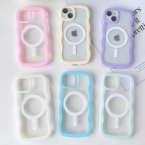 Miniatura 2 de Yeddabox Magsafe - Funda compatible con iPhone 13, diseño de ondas, lindo marco de colores de caramelo con ondas de agua, a prueba de golpes