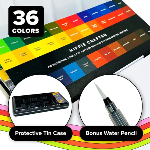 Miniatura 4 de Juego de pintura de acuarela profesional, 36 colores de agua, kit de pintura con paleta y pincel, pinturas de acuarela portátiles para viajes
