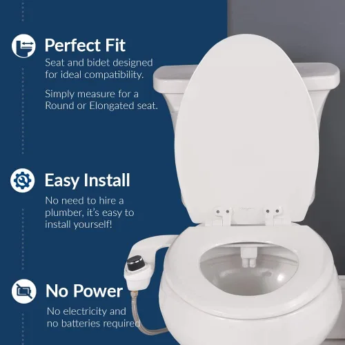 Miniatura 5 de Bemis Asiento de inodoro 500EC con ajuste perfecto, rociador de agua dulce, no eléctrico, bidé fácil de instalar, redondo, color blanco