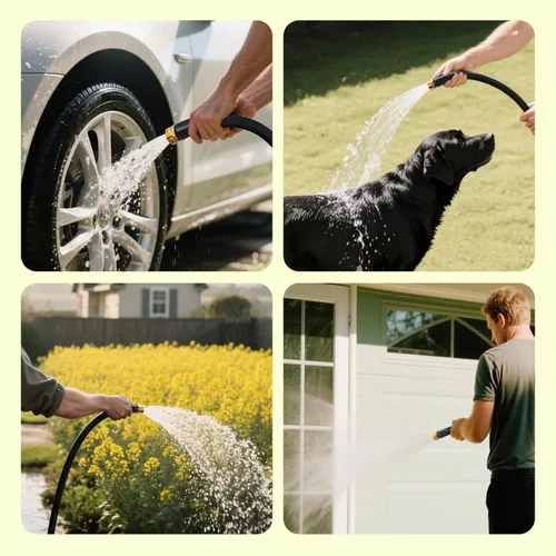 Miniatura 4 de Manguera de jardín plana ligera de 100 pies, manguera de agua tejida 800D con accesorios de aluminio y cobre de 3/4 pulgadas con 2 arandelas
