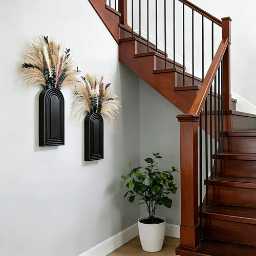 Miniatura 9 de Juego de 2 jarrones de pared de madera con eucalipto de hierba de las pampas, decoración de pared moderna de estilo bohemio para sala de estar