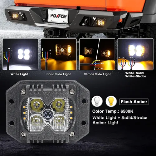 Miniatura 2 de Luces LED de Montaje Empotrado, POVTOR Luces LED Pod de 40W con Logo V Separado de Doble Lado Ámbar Sólido y Estroboscópico Haz Combo Luces Todo