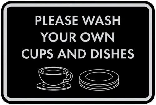 Miniatura 74 de Letrero clásico enmarcado con texto en inglés «Please Wash Your Own Cups and Dishes» (oro cepillado), pequeño