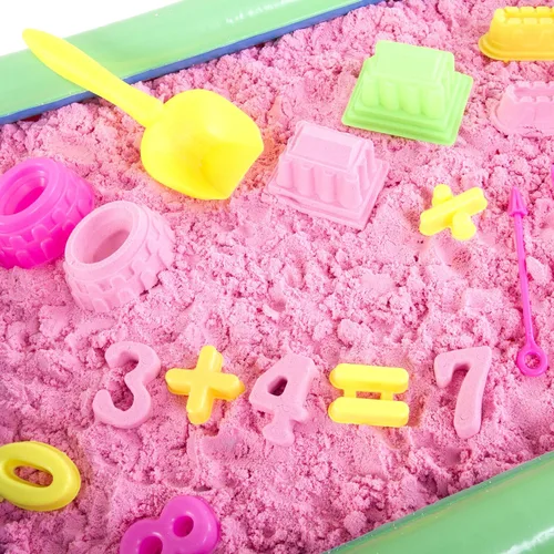 Miniatura 2 de Play Sand Kit - Juguete sensorial de arena de juego de 32 piezas con 3.3 libras de arena mágica de colores, caja de arena inflable, moldes