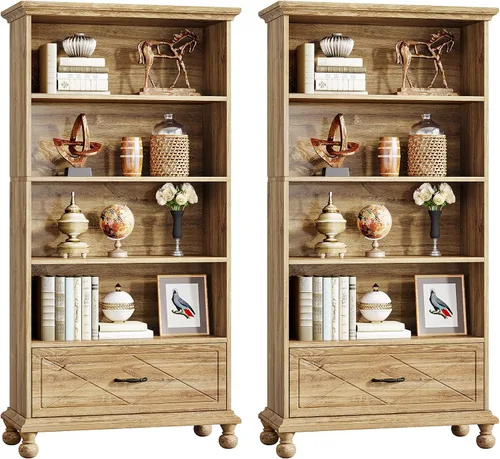 Miniatura 8 de Tribesigns Estantería de 6 estantes con cajón, estantería de pie de 71 pulgadas de alto con patas de madera maciza, estante grande de almacenamiento