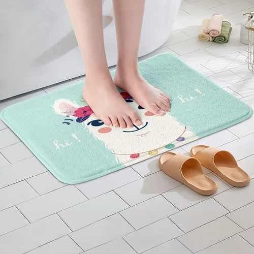 Miniatura 2 de Alfombras de baño antideslizantes con diseño de llamas de dibujos animados para baño, decoración de alpaca verde azulado, extrasuave y absorbente