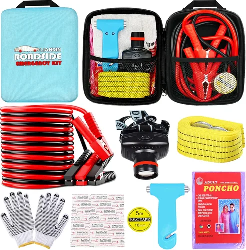 Miniatura 12 de LIANXIN Kit de herramientas de emergencia en carretera para automóvil, kits de emergencia para vehículos automóviles, con kit de cables de puente
