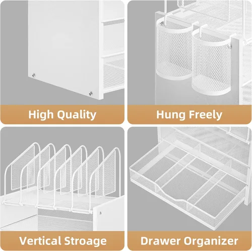 Miniatura 2 de Marbrasse Organizador de escritorio con cajón, organizador de archivos de malla de 4 niveles con 5 soportes verticales para archivos y 2 soportes