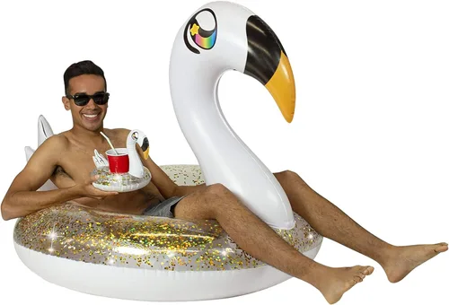 PoolCandy Paquete inflable de fiesta de animales con purpurina – Combo de un hermoso animal con purpurina más un flotador de bebida animal