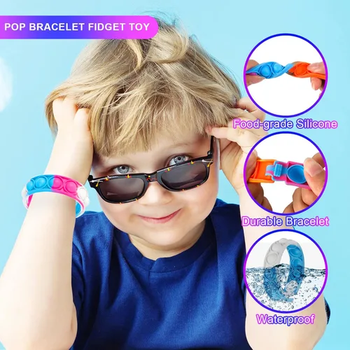 Miniatura 5 de Pulseras de reventar juguetes para la ansiedad, paquete de 24 juguetes a granel para fiestas para niños, pulseras Pop Fidget Toy Fidgets