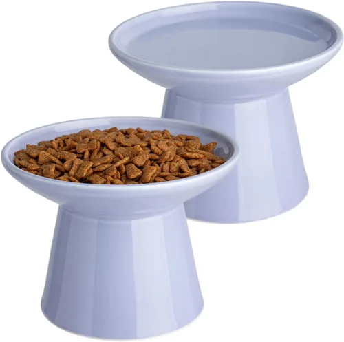 Miniatura 17 de Cuencos de Cerámica Extra Anchos Elevados de 6.2 Pulgadas para Gatos, Juego de Cuencos de Comida y Agua para Gatos Mayores Grandes y Perros Blanco-4