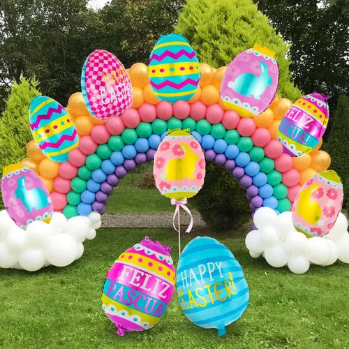 Miniatura 3 de 20 globos de huevo de Pascua, globos de papel de aluminio de feliz Pascua, globo de huevo Mylar para suministros de decoración de fiestas
