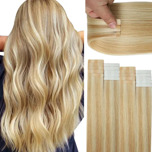 Miniatura 19 de Lacer Extensiones de cabello humano Remy con cinta, 20 piezas, 1.76 oz, extensiones de cabello humano con cinta color marrón chocolate a rubio