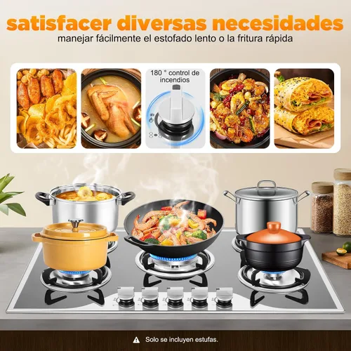 Miniatura 4 de Estufa de gas de 5 quemadores, encimera de acero inoxidable integrada de 30 pulgadas, encimera de acero inoxidable integrada con protección