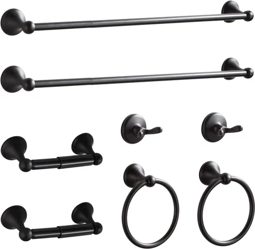 BGL Juego de accesorios de baño Negro mate Barras de toallas de baño ajustables y expandibles Accesorios de baño Juego de toalleros 8 piezas Montaje
