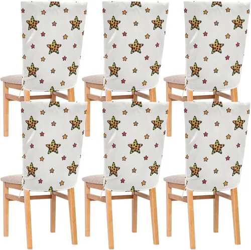 Cartoon Leopard Print Stars White Decorative Chairs Covers for Dining Room Anti-Dust Dorm Chair Cover protectores para sillas de comedor 6 Set of 6