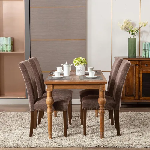 Miniatura 4 de COLAMY Juego de 2 sillas de comedor tapizadas Parsons, sillas de tela para comedor y cocina con detalle de cabeza de clavo y patas de madera