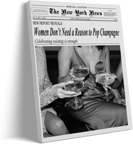 Miniatura 23 de Póster de periódico Champagne and Headlines, impresión retro para decoración de carrito de bar, dormitorio universitario feminista, arte de pared