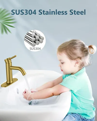 Miniatura 2 de Aolemi Grifo de baño de un solo agujero, grifo de lavabo de baño de una sola manija con líneas de suministro, con montaje de drenaje desplegable
