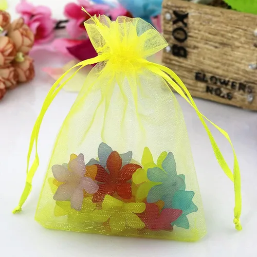 Miniatura 2 de Bolsas de regalo de organza de 5 x 7 pulgadas con cordón para joyas, dulces, juego de 100 sobres amarillos, bolsas de almacenamiento de malla