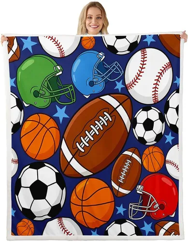 Miniatura 42 de Feelyou Football Throw Blanket Basketball Sports Soft Fleece Sherpa Cozy Fuzzy Plush Warm Soccer Ball Game Fuzzy Plush Throw Black Baseball Gaming