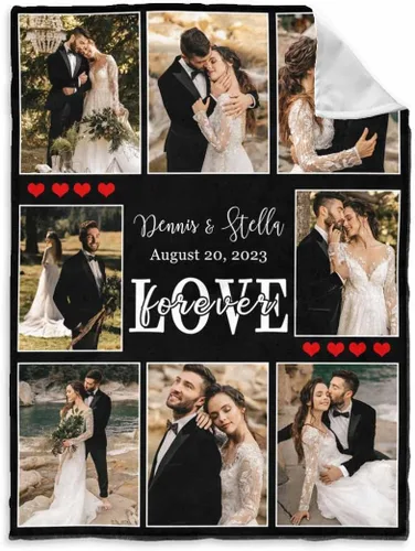 Miniatura 31 de InterestPrint Manta de fotos personalizada para pareja, novio, novia, manta personalizada de 6 fotos, manta personalizada de aniversario y boda