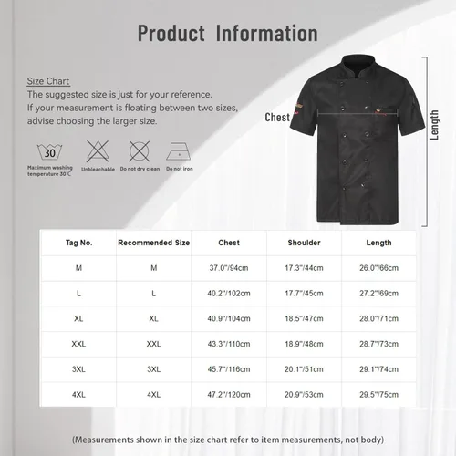 Miniatura 7 de Chaqueta de chef para hombre, camisa de chef de manga cortalarga, uniforme de chef de cocina, uniformes de trabajo, ajuste holgado, Redh.