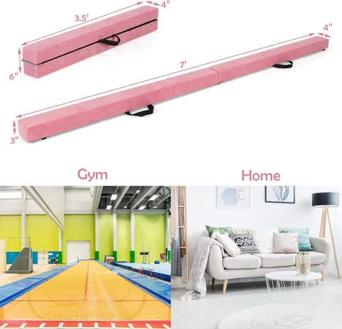 Miniatura 6 de Giantex Haz de equilibrio de 7/8/9 pies, haz de gimnasia plegable con asas de transporte, base de goma antideslizante para niños, haz de gimnasia