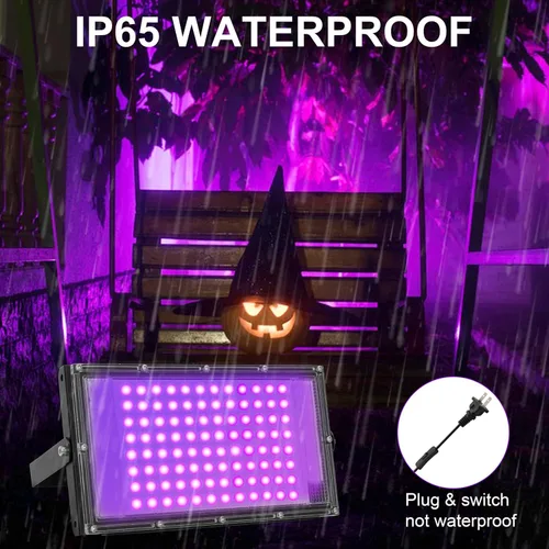Miniatura 4 de Luces LED negras de 100 W para fiesta brillante, IP65, impermeable, UV, luz negra, reflector de luz negra de 395 nm, luz negra, luces de inundación