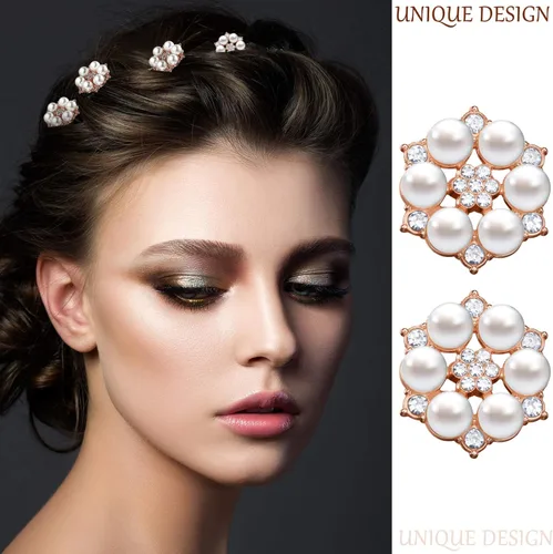 Miniatura 4 de Hicarer 22 Pieces Pearl Rhinestone Buttons Rhinestone Faux Pearl Embellishments Brooch Alloy Floral Pendants for Jewelry Making Party Wedding Bridal