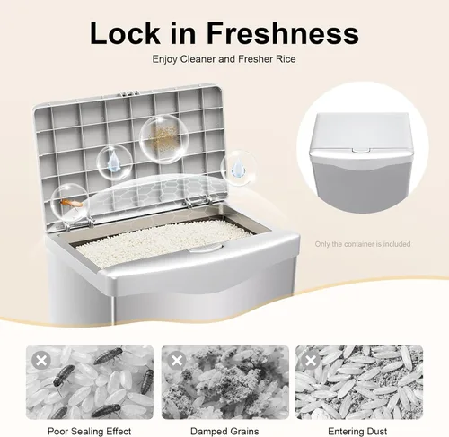 Miniatura 6 de Dispensador automático de arroz, caja de almacenamiento con dispensador de granos, contenedor de almacenamiento de arroz de acero inoxidable de gran