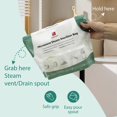Miniatura 3 de Paquete de 16 bolsas esterilizadoras de microondas más grandes, bolsas esterilizadoras reutilizables para biberones (20 usos por bolsa), bolsas