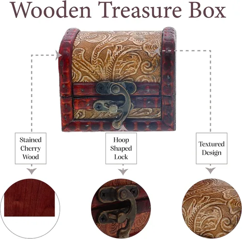 Miniatura 2 de SandT Collection Caja de madera de 3 pulgadas para guardar el tesoro del tesoro - Tan Swirl