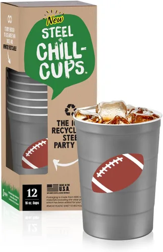 Miniatura 23 de Steel Chill Cups Party Cup America the Beautiful Design para bebidas frías, duradero, desechable, reciclable, fabricado en Estados Unidos, gris, 12