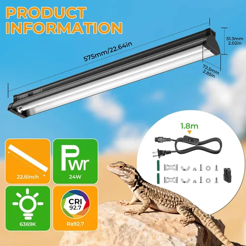 Miniatura 9 de Lustaled Kit combinado de luz para reptiles T5 UVB de 22 pulgadas y 24 W para reptiles tropicales y del desierto, UVB 5.0 conmutable, UVB 10.0