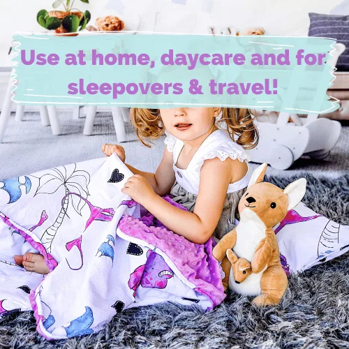 Miniatura 7 de JumpOff Jo - Tapete para siesta para niños, saco de dormir para niños con almohada extraíble y manta ultrasuave para preescolar, guardería y fiestas