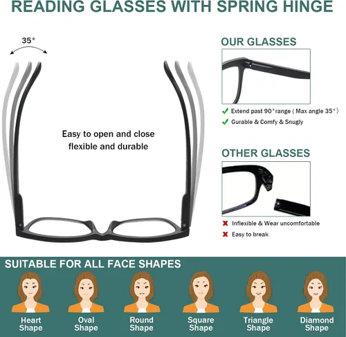 Miniatura 3 de Paquete de 6 lentes de lectura estilo Oprah para mujeres y hombres, bloqueo de luz azul, cuadrados de gran tamaño, para lectura de computadora