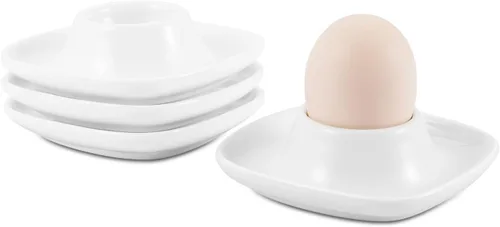 Miniatura 21 de Flexzion Taza de cerámica para huevos – 6 piezas de soporte duro para huevos duros y soporte para huevos hervidos suaves, taza de huevo blanco