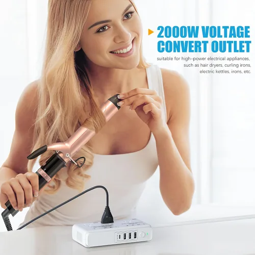 Miniatura 8 de Convertidor de voltaje de viaje de 220 V a 110 v: Convertidor de voltaje universal internacional Transformador de enchufe de regleta de alimentación